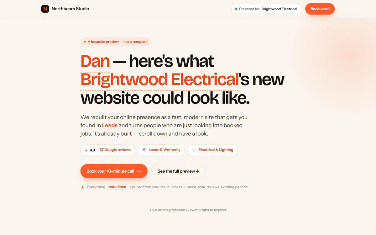 Personalised prospect page — Brightwood Electrical
