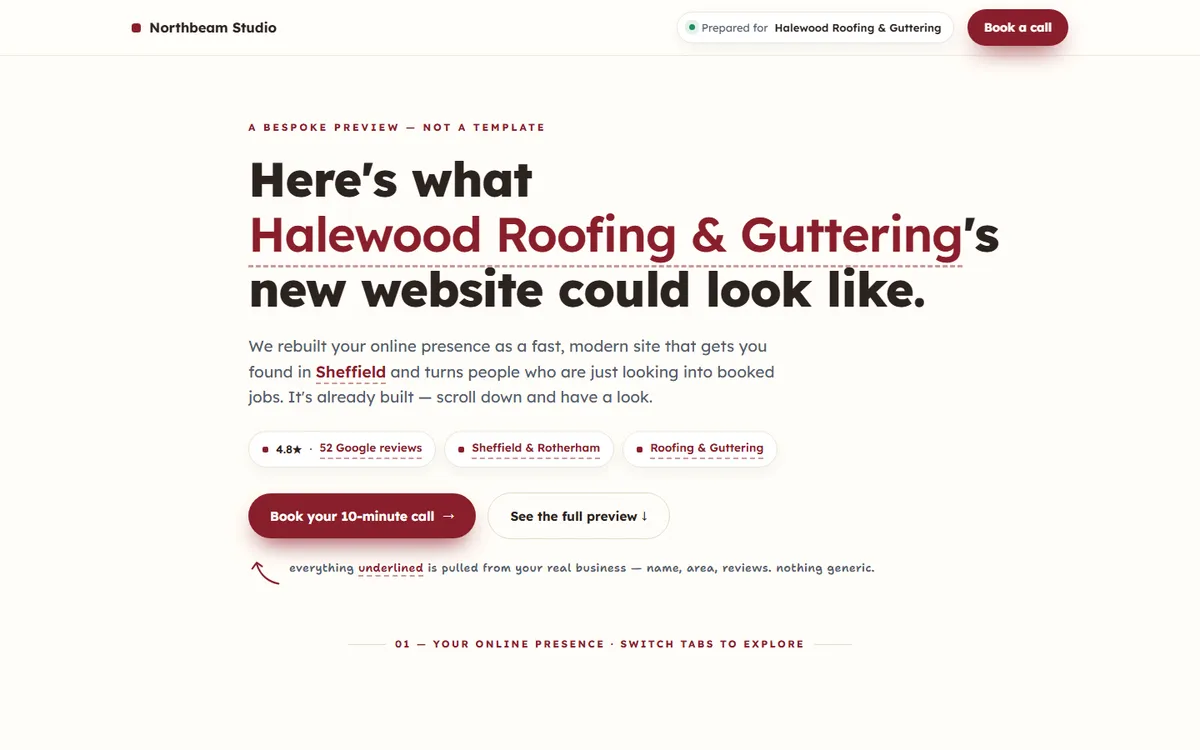 Personalised prospect page — Halewood