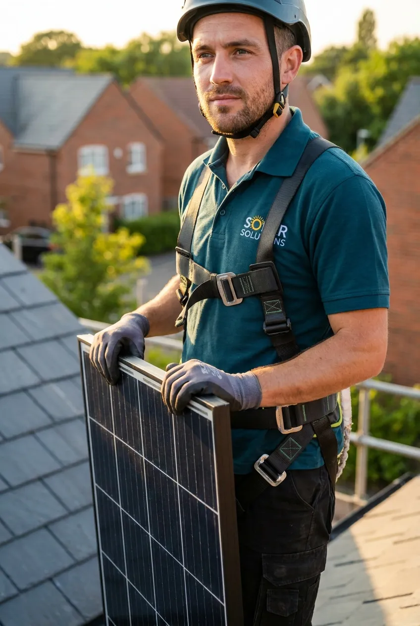 Solar installer on a rooftop
