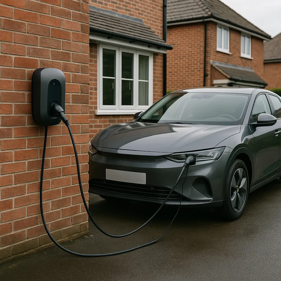 Home EV charging point on a house wall