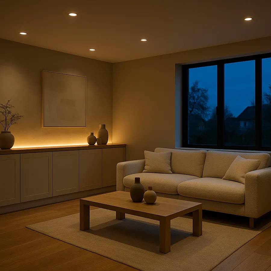 Warm modern lighting in a living room