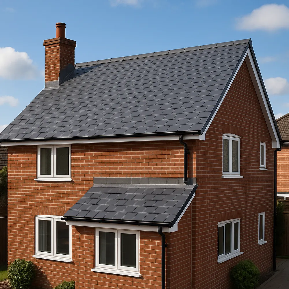 Re-roofed house with new slate tiles